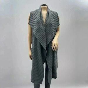 Le Moda Knit Sweater Cardigan Size XL-2X Gray Drape Ribbed Minimalist Lagenlook